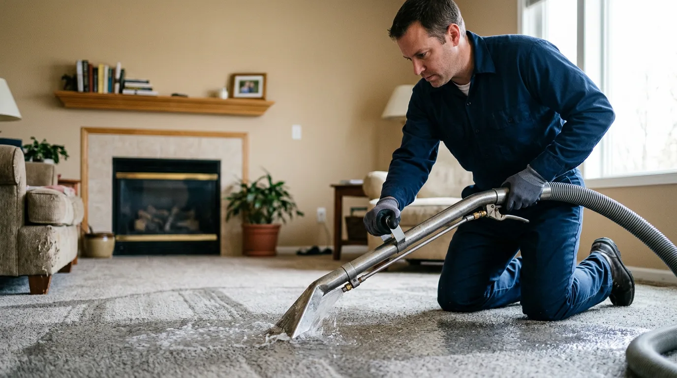 Water damage restoration technician working near Oley, PA